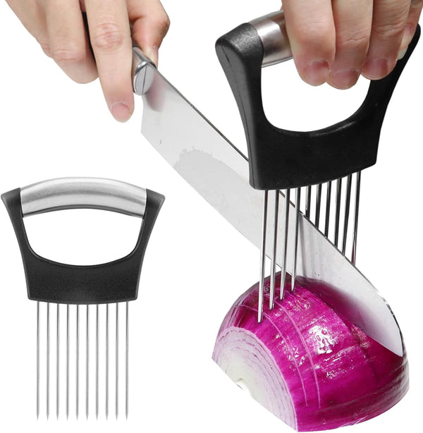 JAYVAR Onion Holder for Slicing, Onion Cutter Vegetable Chopper, Stainless Steel Tomato Slicer Vegetable Cutter for Potato, Avocados, Eggs, Food