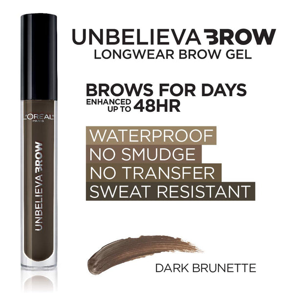 L'Oreal Paris Unbelieva-Brow Longwear Waterproof Tinted Brow Gel, Smudge-Resistant, Transfer- Proof, Quick Drying, Easy and Quick Application with