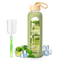 FrutPunch 18 OZ Glass Water Bottles, Water Bottle with Time Marker (Green) | Leakproof Glass Water Bottles with Silicone Sleeves, Suitable for