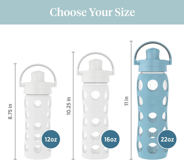 Lifefactory 22-Ounce Glass Water Bottle with Active Flip Cap and Protective Silicone Sleeve, Denim
