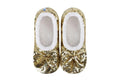 Snoozies Ballerina Bling Metallic Shine Slippers | Sequin House Shoes for Women | Slipper Socks with Grippers | Cute Indoor Footwear Medium Gold