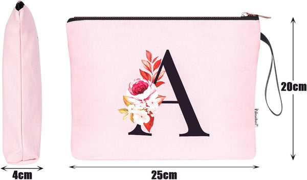 Vavabox A-Z Personalized Makeup Bag, Birthday Gifts for Women Mom, Gifts for Best Friend, Bride Bridesmaid Cosmetic bag (A, 06-Pink) 06-Pink A