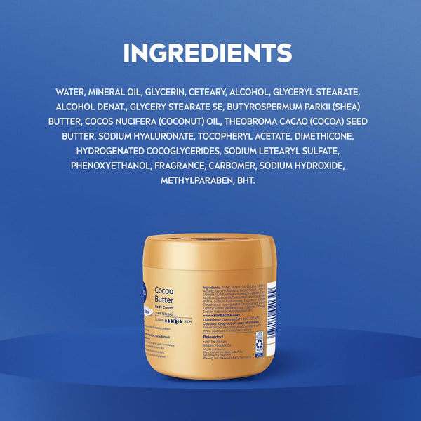 NIVEA Cocoa Butter Body Cream with Deep Nourishing Serum, Cocoa Butter Cream for Dry Skin, 16 Ounce Jar