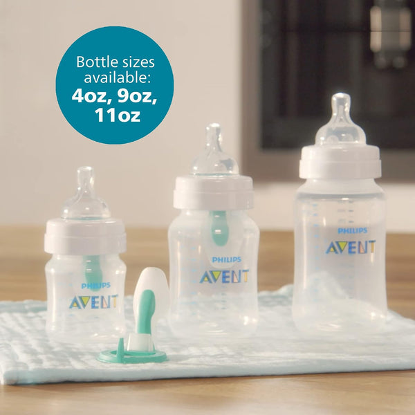 Philips Avent Anti-Colic Baby Bottle with AirFree Vent, Medium Flow 2 Nipple, 1m+, 9oz, 4 Pack, Clear, SCY703/04 Clear 4 Count (Pack of 1) 9 Ounce