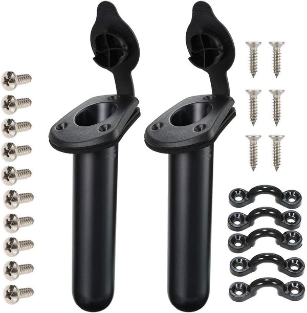 2 Pack Kayak Deck Flush Mount Fishing Rod Holders and Cap Cover for Boat, Canoe and Tackle Accessory Tool