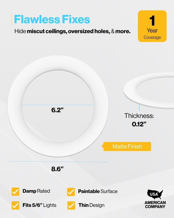 Sunco 6 Pack Goof Rings for 6 Inch Recessed Lights, Flush Mount, White, Can Light Trim Ring Cover, OD 8.6 Inch, ID 6.2 Inch, Paintable Surface,