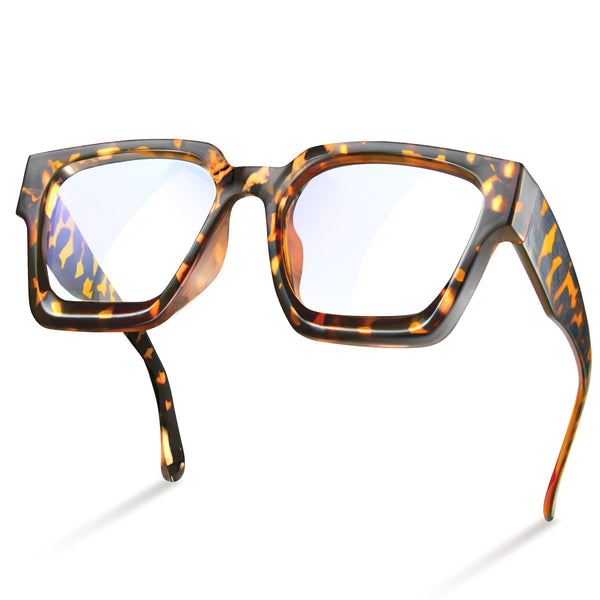 livho Oversized Eyewear Frame for Woman and Men - Rectangle Fashion Glasses for Computer, Chic Preppy Frame Chunky *Coco Tortoise