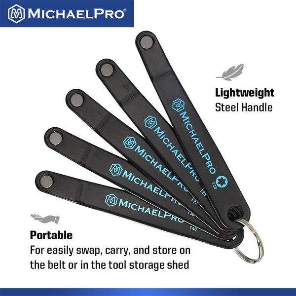 MichaelPro 5-Piece Ultra Low Offset Screwdriver Set, Slim Profile Angled Screwdrivers, Star Driver | T20, T25, T27, T30, T40 | MP002029