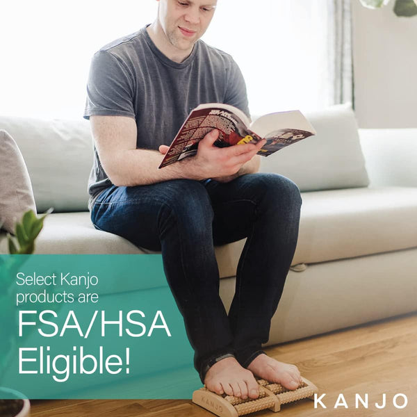 Kanjo FSA HSA Eligible Acupressure Foot Pain Relief Multi-Roller - Wooden Dual Foot Roller - Relieves Plantar Fasciitis, Heel & Arch Pain -