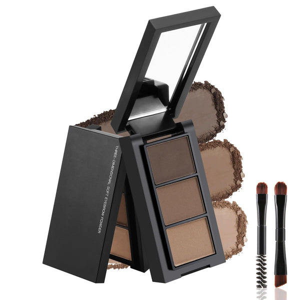 3 Colors Eyebrow Makeup Kit, Professional Brow Contour Palette, Waterproof Long-lasting Eyebrow Filler Powder with Mirror & Brow Brush #01