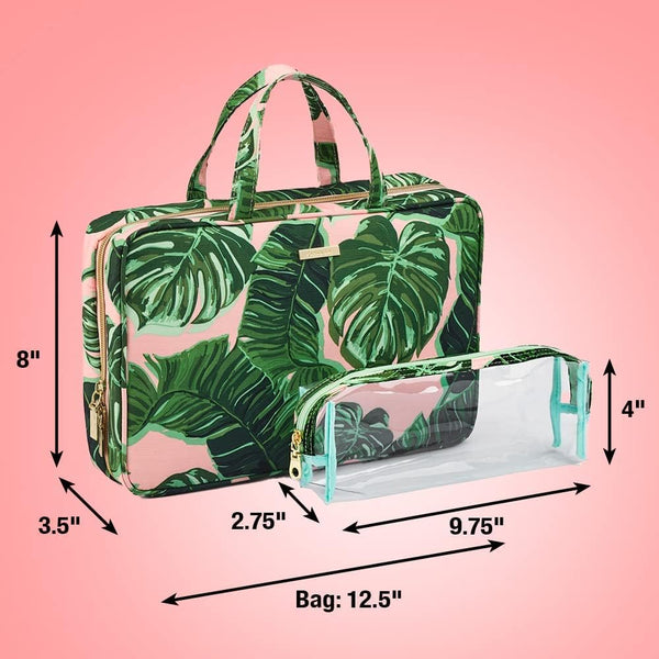 Conair Travel Toiletry Bag - Makeup Bag - Cosmetic Bag -Travel Makeup Bag Pink Palm 1 Count (Pack of 1)