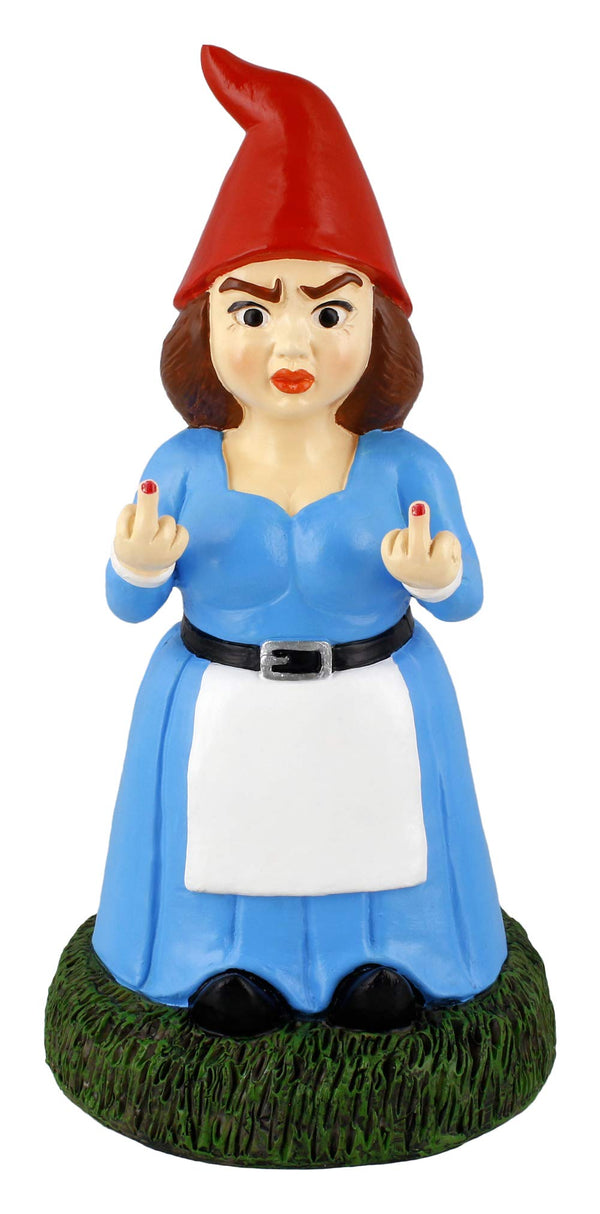 Gnometastic Lady Middle Finger Gnome 8.5in, Naughty, Funny Garden Gnomes Statue Outdoor Decorations for Yard, Lawn Ornament, Home Decor,