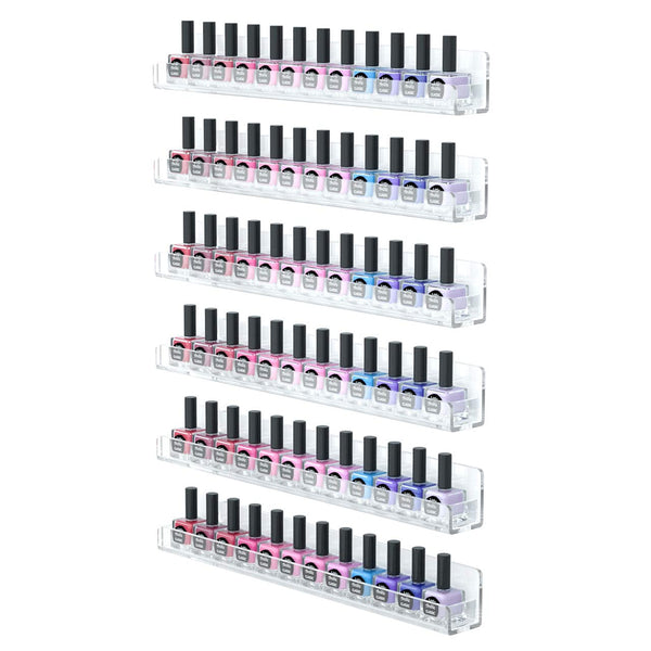 FEMELI Nail Polish Wall Rack: 6 Shelves 15 Inch Clear Acrylic Nail Polish Organizer for 66-90 Bottles Multi-Purpose Acrylic Floating Shelves (15