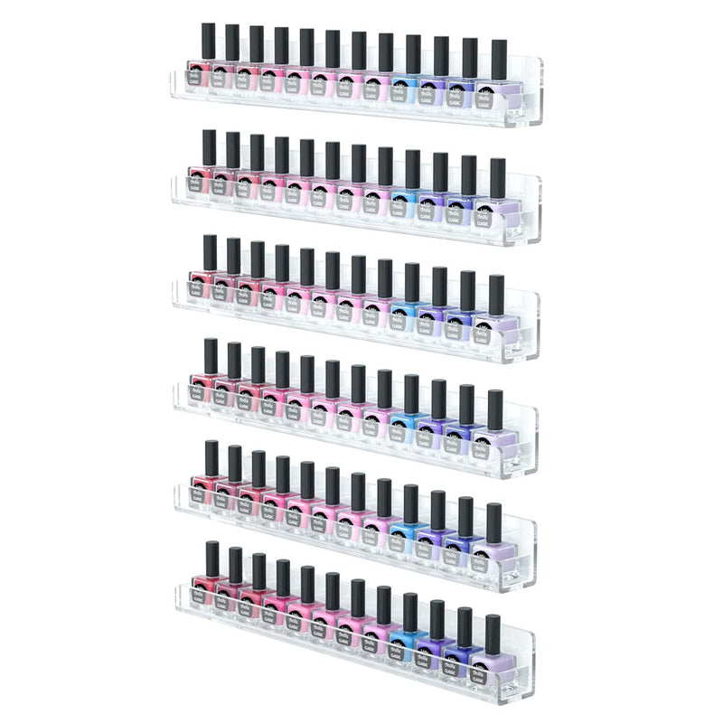 FEMELI Nail Polish Wall Rack: 6 Shelves 15 Inch Clear Acrylic Nail Polish Organizer for 66-90 Bottles Multi-Purpose Acrylic Floating Shelves (15