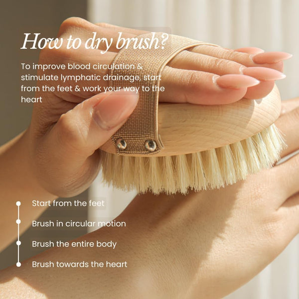 Bare Botanics Dry Brushing Body Brush for Lymphatic Drainage | Medium Firmness Cruelty Free Natural Boar Bristles Improves Circulation and Gently
