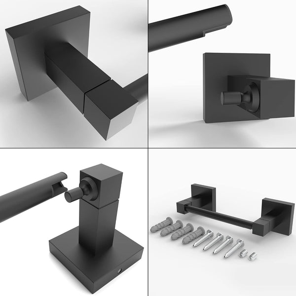 Ruacq Toilet Paper Holder Matte Black Double Post Pivoting Square Tissue Holders Roll Holder Hangers Toilet Paper Modern Wall Mounted, Commercial