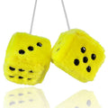 Fuzzy Plush Dice for Car Mirror, Pair of Retro 3â Yellow Dice with Black Dots for Car Interior Hanging Ornament Decoration