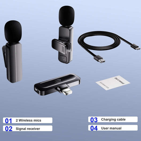 2-Pack Wireless Mini Lavalier Lapel Microphone for iPhone,iPad(Lightning) - 65ft Cordless Clip on Dual Mics with Noise Reduction 6H Working Time