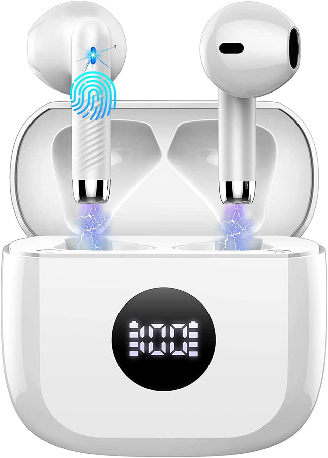 Wireless Earbuds, Bluetooth 5.4 Ear Buds, LED Power Display, 6D Bass Stereo Pear