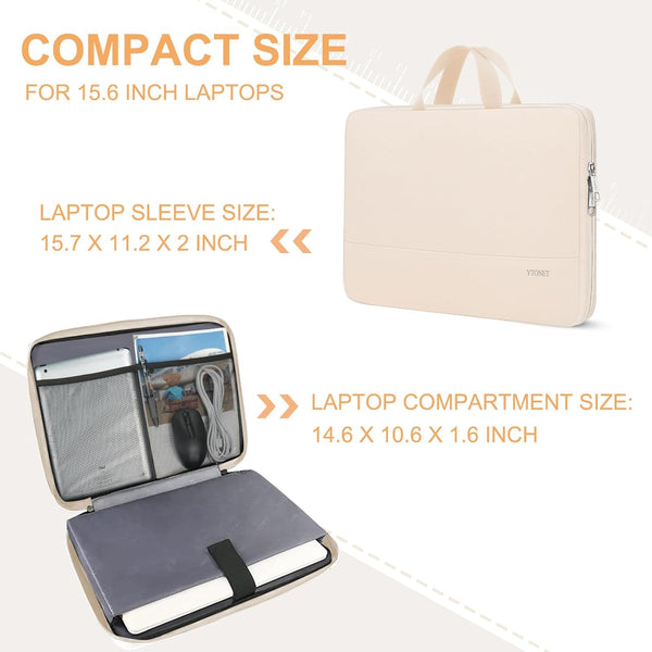 Ytonet Laptop Case 16 inch, 15-15.6 Inch Water Resistant Slim Laptop Sleeve 16 inch Beige