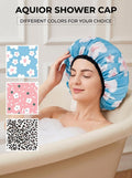 Aquior Shower Cap,Extra Large Triple Layer Bathing Cap with Dry Hair Function for Women Microfiber Terry Cloth Silky Satin 100% Waterproof