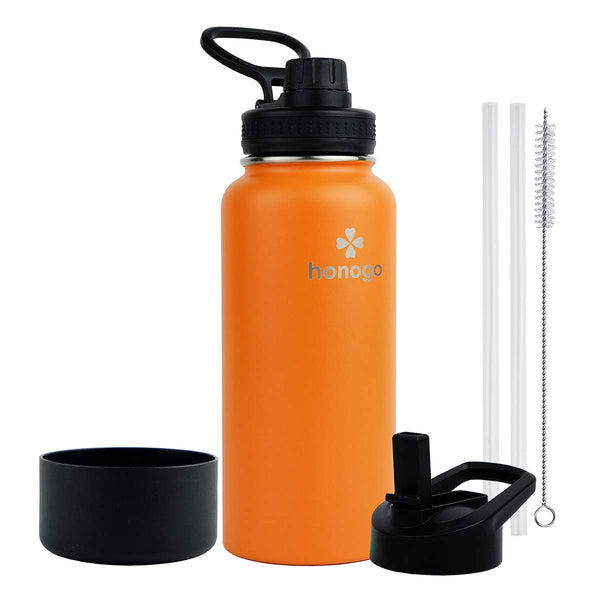 32 oz Powder Coated Double Wall Vacuum Insulated Sports Water Bottle, 18/8 Stainless Steel Wide Mouth Thermal Flask with Straw Lid & Spout Lid,