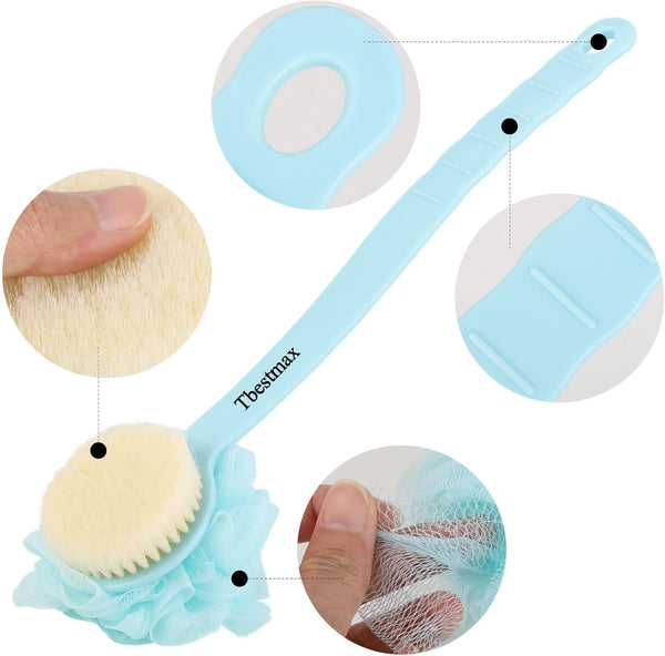 Tbestmax Loofah Back Scrubber Long Handle Shower Body Brush with Soft Mesh Sponge for Women Skin Exfoliating Bath, Massage 2 Count (Pack of 1)