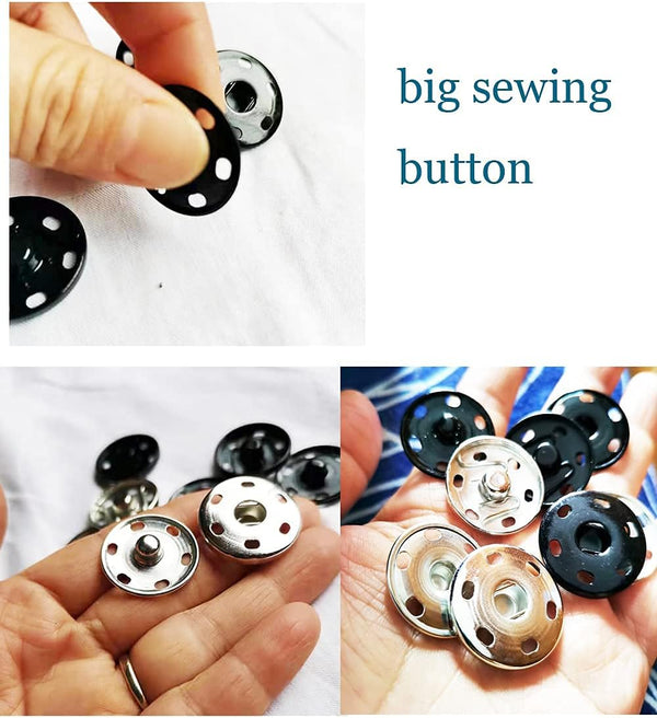 JOSDIOX Large Snaps for Sewing Big Sew on Snap Large Buttons 12 Sets Big Metal Snap Fastener Buttons Press Button for Sewing Clothing Silvery and