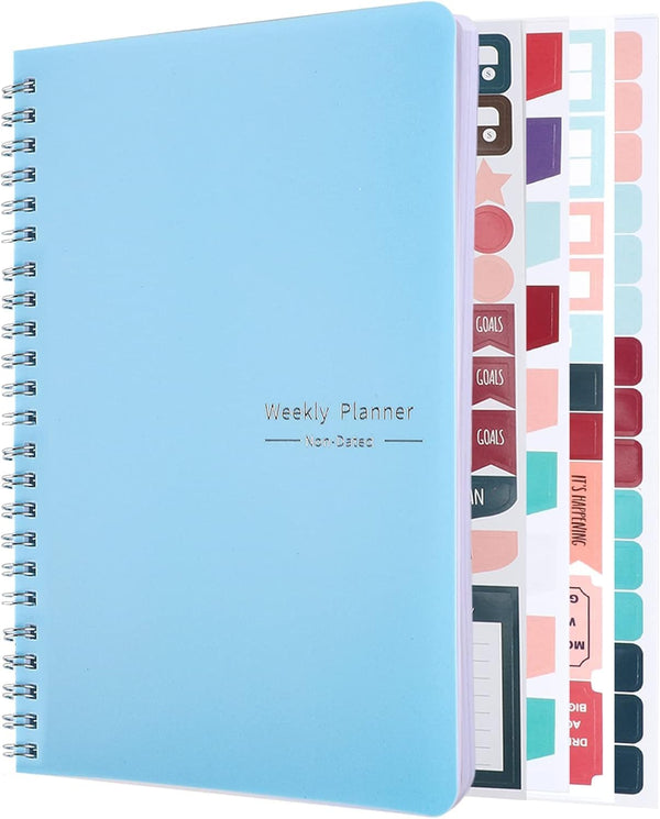 Thboxes A5 Weekly Planner Notebook, 52 Week Undated Journal for Women, Blue Blue Cute
