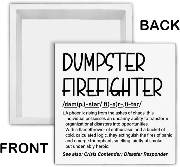Funny Office Decor Dumpster Firefighter Wood Block Box Sign Office Desk Shelf Decor, Funny Coworker Boss Gifts