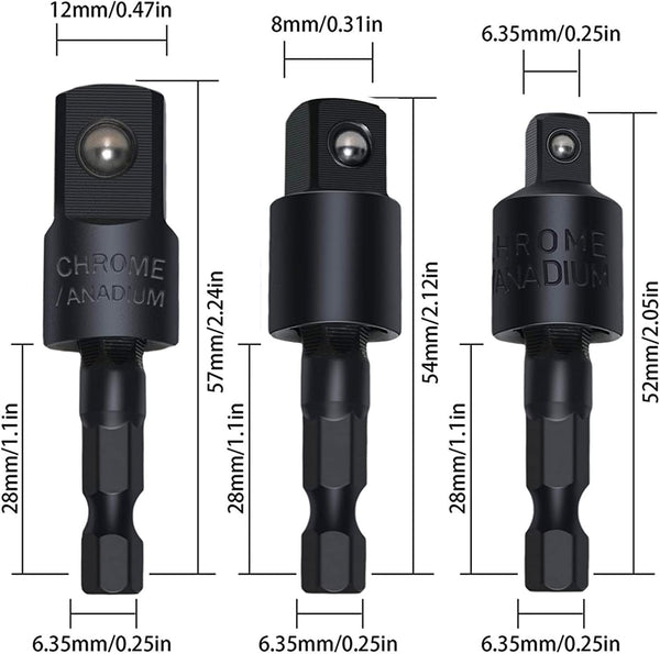 Right Angle Drill Adaptor,4-in-1 Impact Drill Bit Extension,360° Rotatable 1/4 3/8 1/2" Impact Grade Socket Adapter Set,105 Degree Angle
