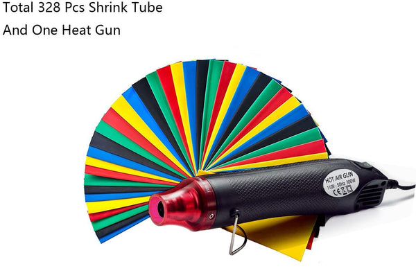 Heat Shrink Tubing Kit,Mini Heat Gun + 328 PCS Heat Shrink Wrap Tube　2:1. | Shrink Tubing 328 PCS, 300W/392℉ Heat Shrink Gun for Crafting, Wires,