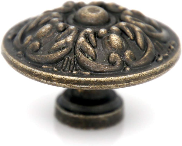 LXZ 6 PCs Vintage Antique Brass Knobs Handles Pulls with Flower Pattern for Cabinet Drawer Door, Diameter 1.3" (3.4 cm) Large