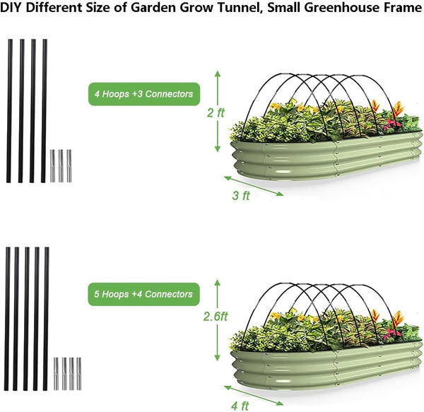 Garden Hoops Grow Tunnel, 6 Sets of 7FT Greenhouse Hoops for Raised Beds, Rust-Proof Fiberglass Frame for Garden Netting, Small Greenhouse Kit,