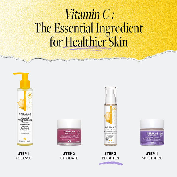 DERMA E Vitamin C Concentrated Serum, 2 Oz, with Hyaluronic Acid, Vitamin E & Aloe, All Natural, Antioxidant-Rich Concentrated Formula, Hydrating