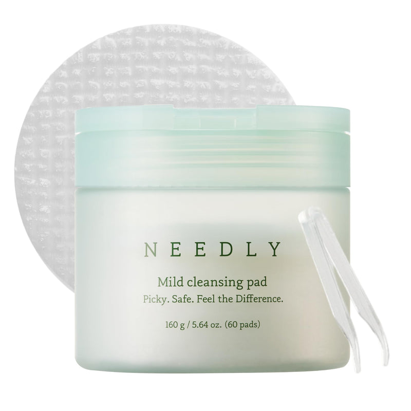 NEEDLY Mild Cleansing Pad, Makeup Remover for Sensitive Skin (60 Pads), Triple Deep Cleansing, Barrier Care with Only Two Surfactants & Panthenol,