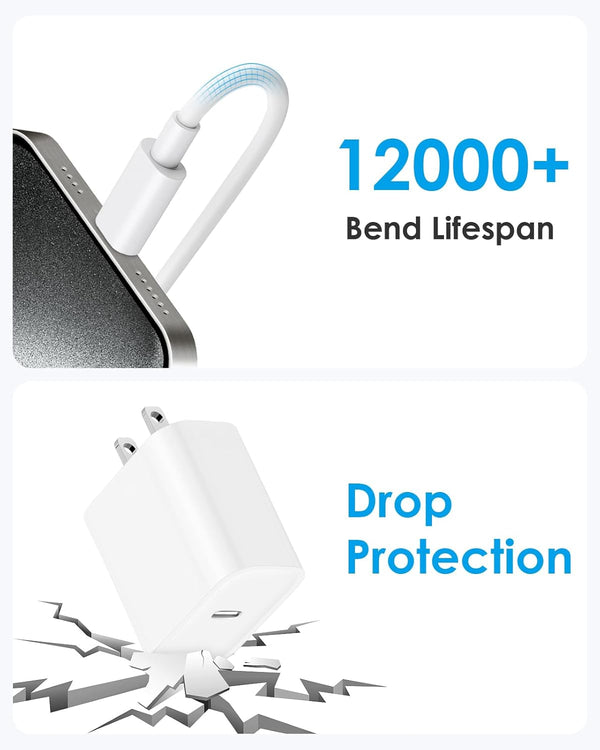 I Phone 16 15 Charger Fast Charging - 20W PD Fast Charger Block with 6Ft USB C Cable for I Phone 16/15 Series, I Pad Pro/Air/Mini, Galaxy S23,
