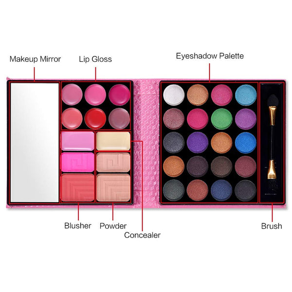 All in One Makeup Kit - 20 Eyeshadow, 6 Lip Glosses, 3 Blushers, 2 Powder, 1 Concealer, 1 Mirror, 1 Brush, Make Up Gift Set for Teen Girls,