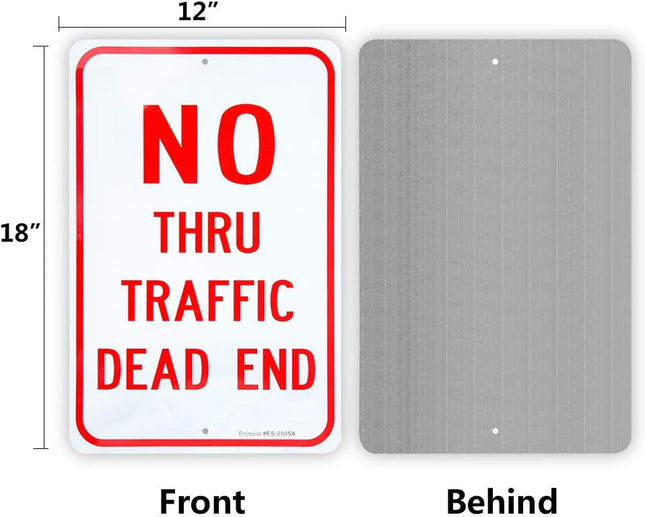 Large No Thru Traffic Sign, Dead End Sign, 18"X 12" .040 Rust Free Aluminum Ã¢Â
