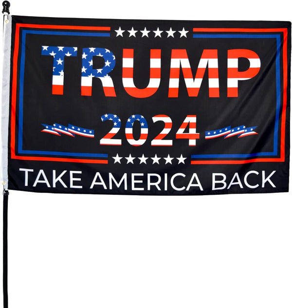 Double-Sided Trump 2024 Flag - Take America Back - 3x5 Foot Indoor Outdoor Decoration Banner With a FREE Sticker - Double-Sided Banner With Vivid