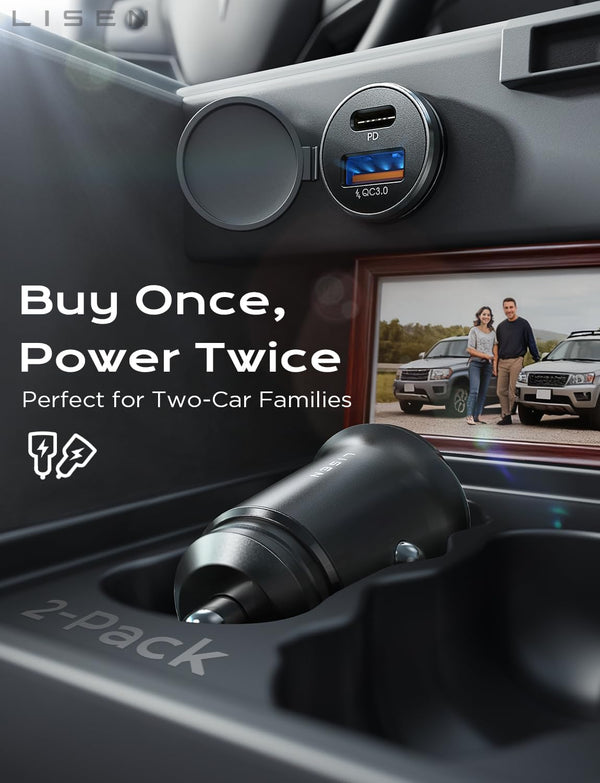 LISEN Car Charger USB C, 69W Cigarette Lighter USB Charger Adapter, Car Accessories Gifts for Men, Mini USBC Cars Fast Charging Adapter USBC Type