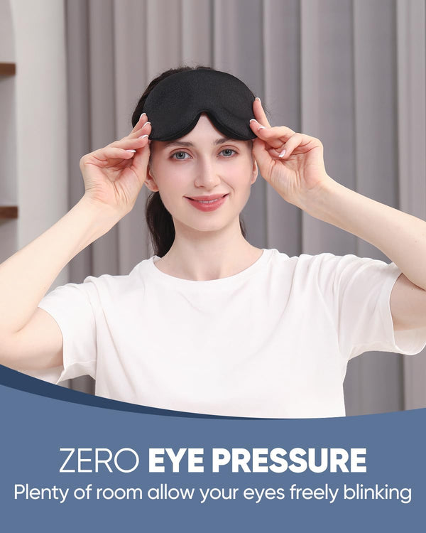 MZOO Luxury Sleep Eye Mask for Side Sleeper Men Women, Zero Eye Pressure 3D Sleeping Mask, Light Blocking Patented Design Night Blindfold, Soft