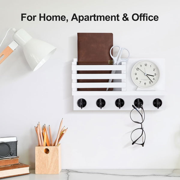Key Holder for Wall Ã¢ÂÂ Decorative Wooden Mail Holder and Key Shelf with Mounting Hardware, Installation Guide Ã¢ÂÂ Paulownia Wood with 5