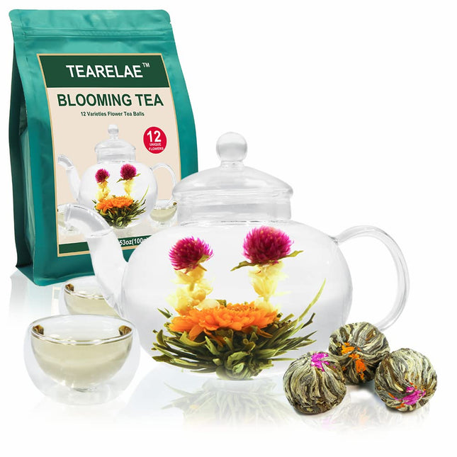 TEARELAE Blooming Tea Flowers - 12Pcs Individually Sealed Flowering Tea Balls - 