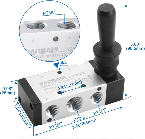 Baomain Manual Hand Lever Control Valve 4H310-10 G3/8" Air Inlet 5 Way 2 Position Pneumatic Solenoid Valve