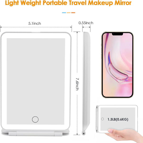 Rechargeable Travel Makeup Mirror 72 LED Lighted Makeup Travel Mirror Compact Slim Vanity Mirror with Lights Makeup Mirror with 3 Lighting Modes