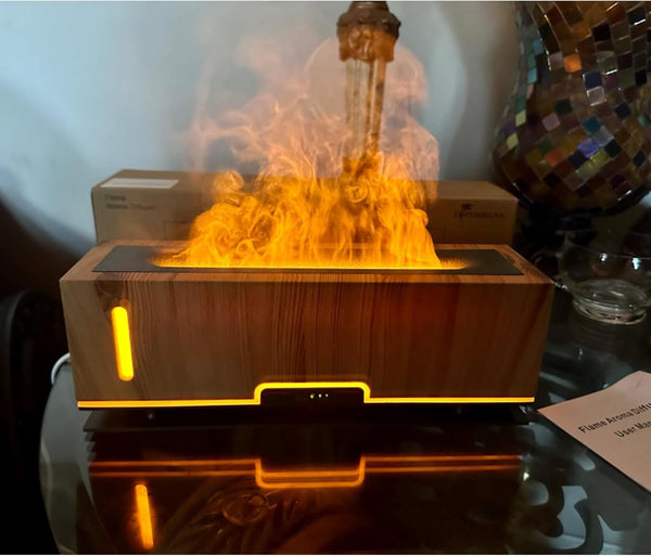 Diffuserlove Flame Diffuser Humidifier Essential Oil Diffusers 200Ml Desk Aroma Diffusers for Home Office Cool Fire Air Diffuser (Size:9.8" L X