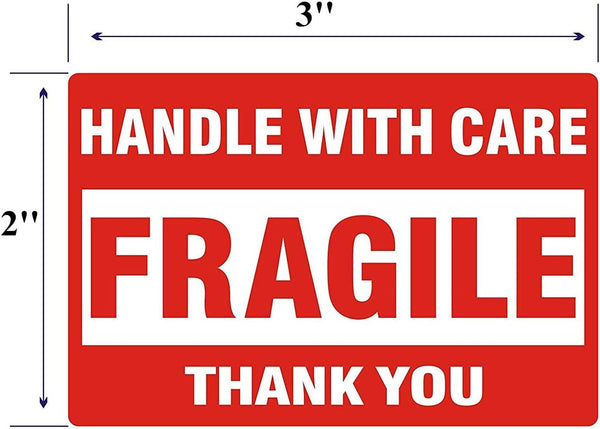 [1 Roll, 500 Labels] 2" x 3" Fragile Stickers Handle with Care Warning Packing/Shipping Labels - Permanent Adhesive