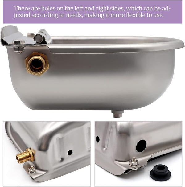 Automatic Dog Water Bowl Dispenser with Brass Float Valve and Drain Hole, 304 Stainless Steel Dog Water Dispenser Livestock Waterer for Dog
