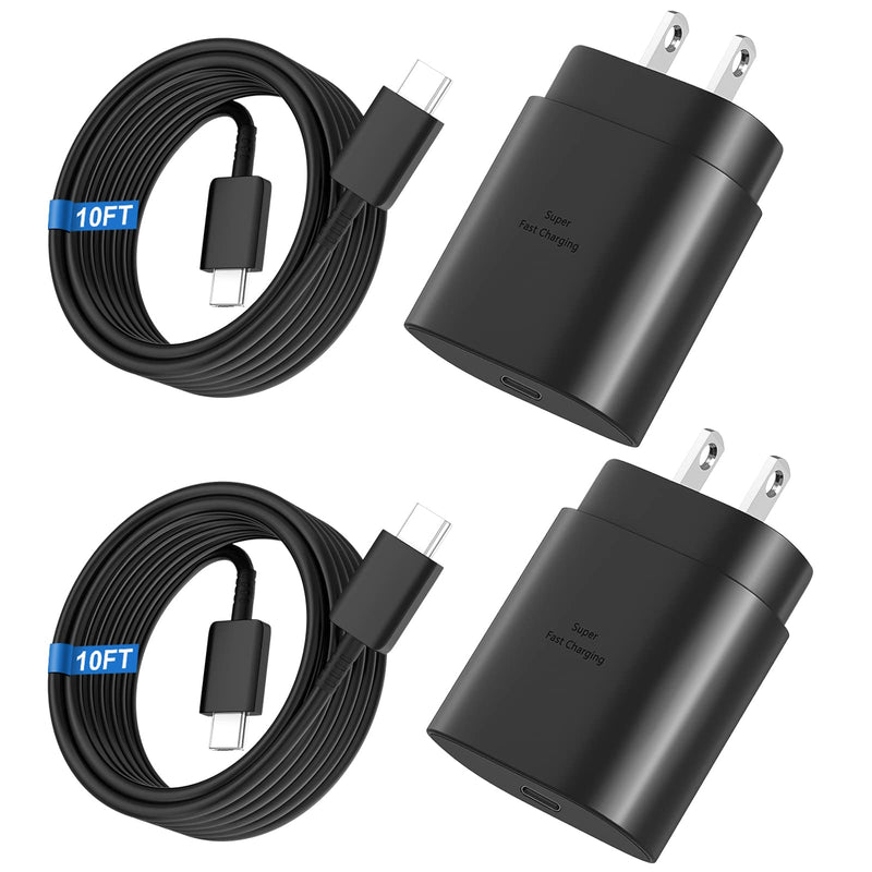 Super Fast Charger Type C, 25W USB C Wall Charger Fast Charging 10FT Cable Black 10FT